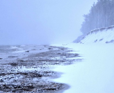 Zimowy widok plaży w Dębkach